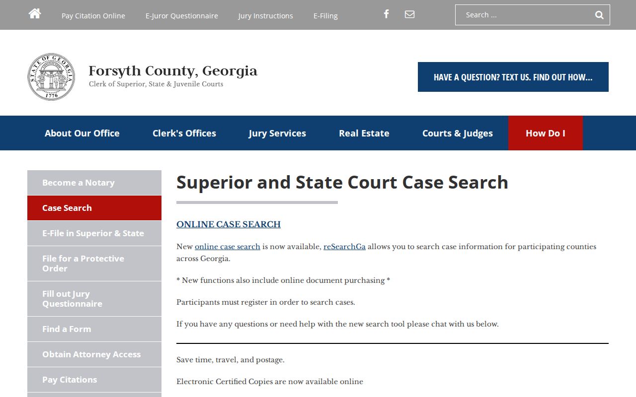 Forsyth County criminal court case search instructions