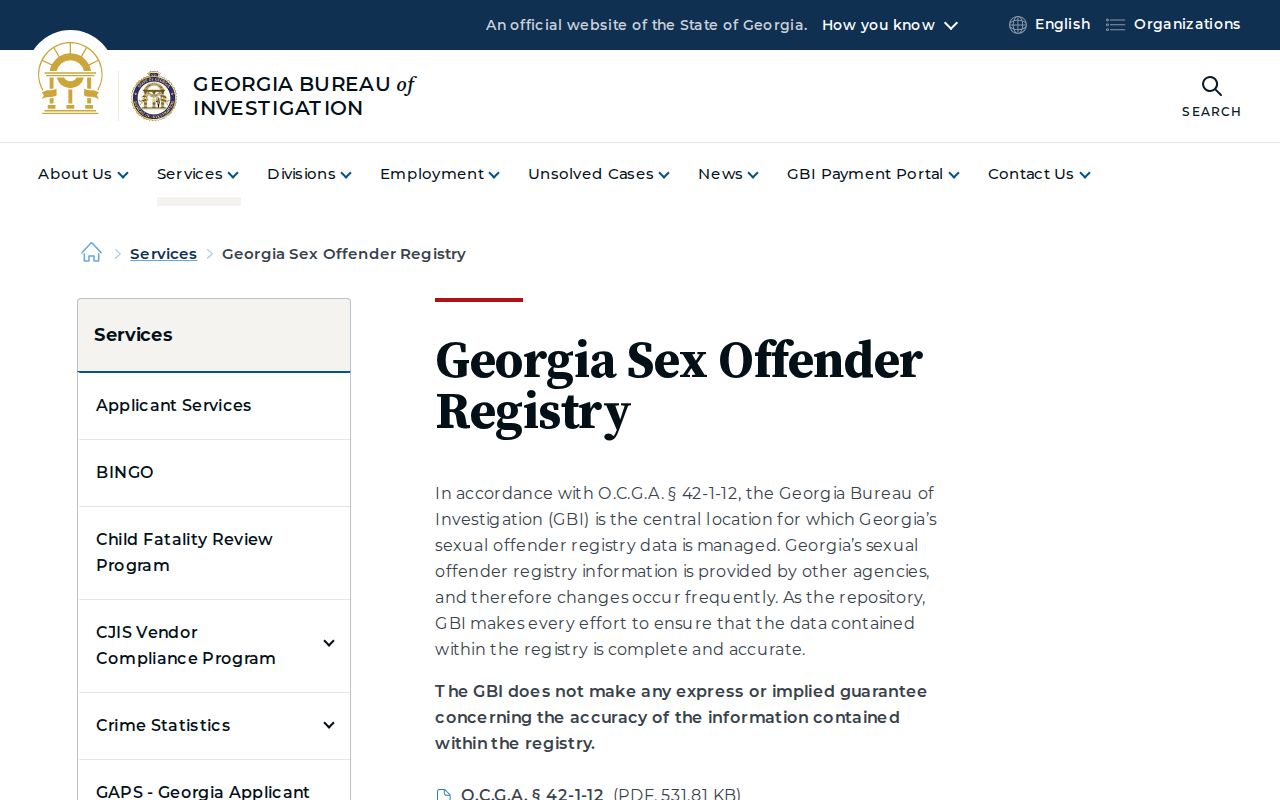 Forsyth County sex offender records on the GBI registry program